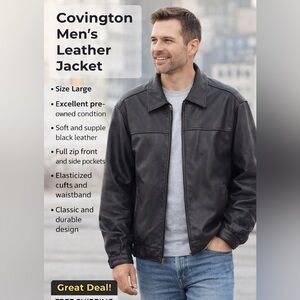 COVINGTON || Black Genuine Leather Bomber Jacket. Sz. L